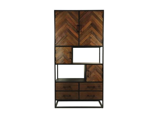 Grote foto hsm collection wandkast verona 4 deur 4 la 100x40x200 bruin zwart mango metaal huis en inrichting eettafels
