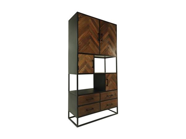 Grote foto hsm collection wandkast verona 4 deur 4 la 100x40x200 bruin zwart mango metaal huis en inrichting eettafels