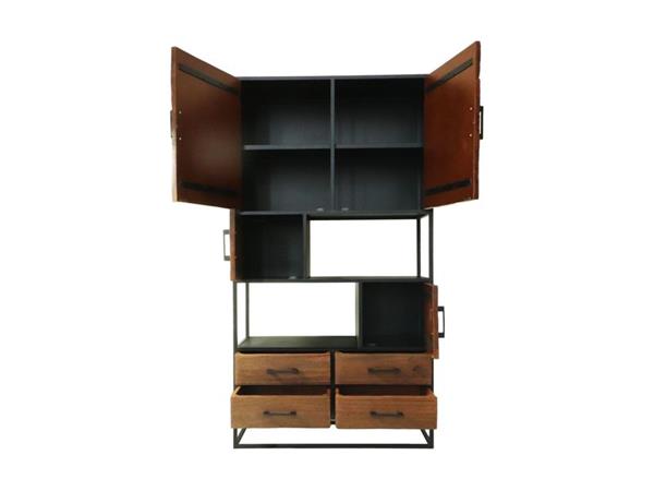 Grote foto hsm collection wandkast verona 4 deur 4 la 100x40x200 bruin zwart mango metaal huis en inrichting eettafels