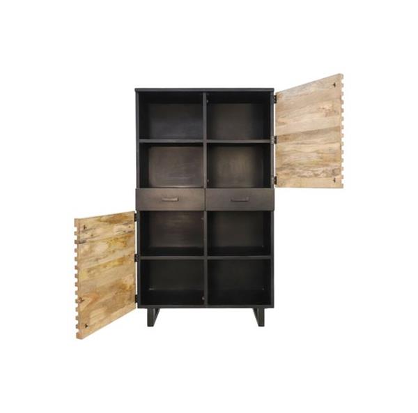 Grote foto wandkast lille 2 deur 2 la 110x45x190 zwart metaal naturel acacia huis en inrichting eettafels