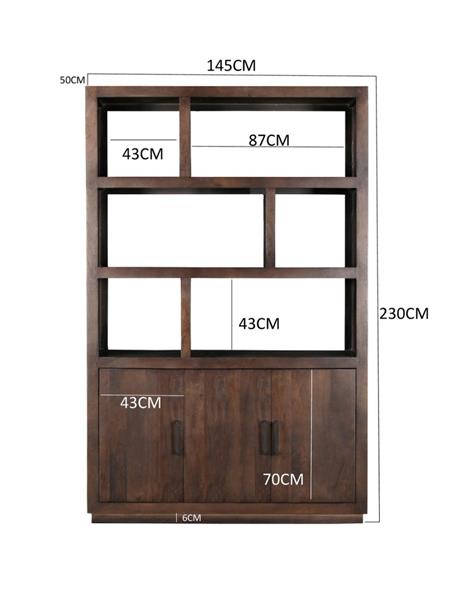 Grote foto vakkenkast jaxx 145x50x230 cm mangohout bruin huis en inrichting eettafels