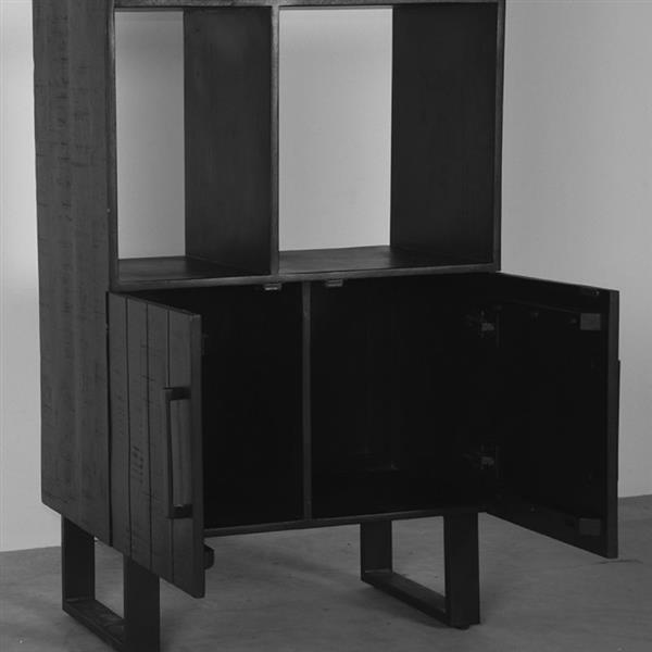 Grote foto boekenkast santos 74x40x190 cm zwart mangohout zwart metaal huis en inrichting eettafels
