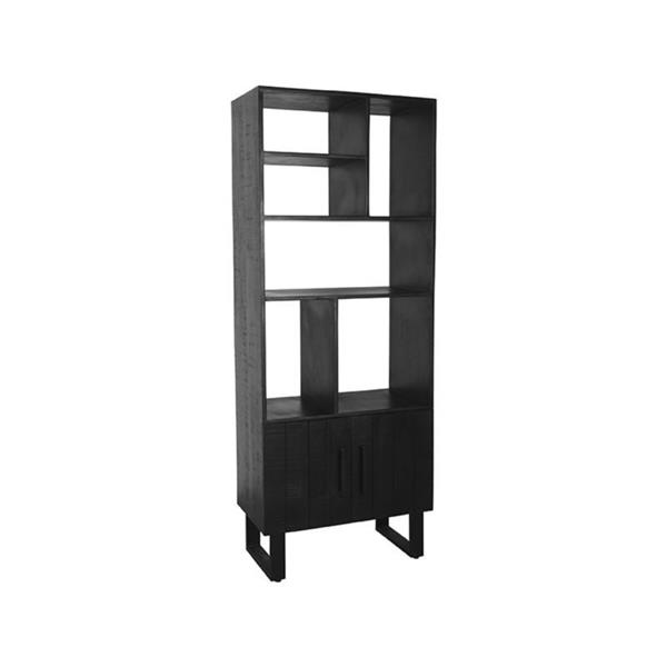 Grote foto boekenkast santos 74x40x190 cm zwart mangohout zwart metaal huis en inrichting eettafels