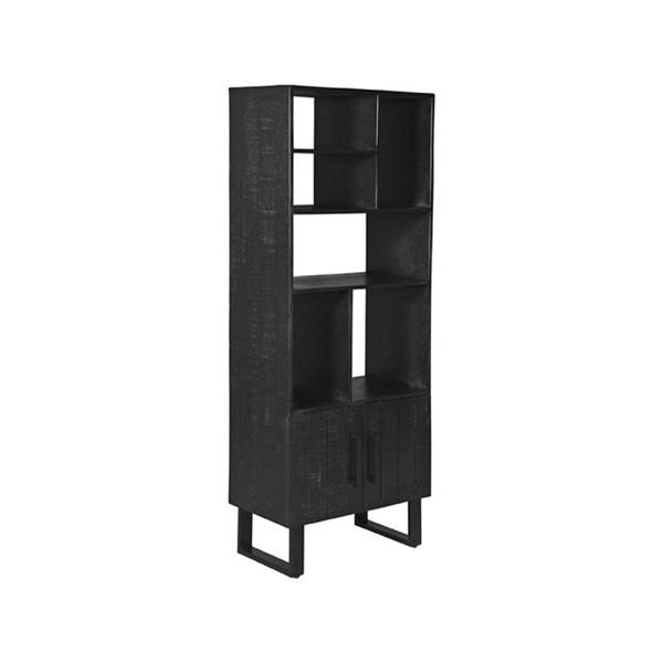 Grote foto boekenkast santos 74x40x190 cm zwart mangohout zwart metaal huis en inrichting eettafels