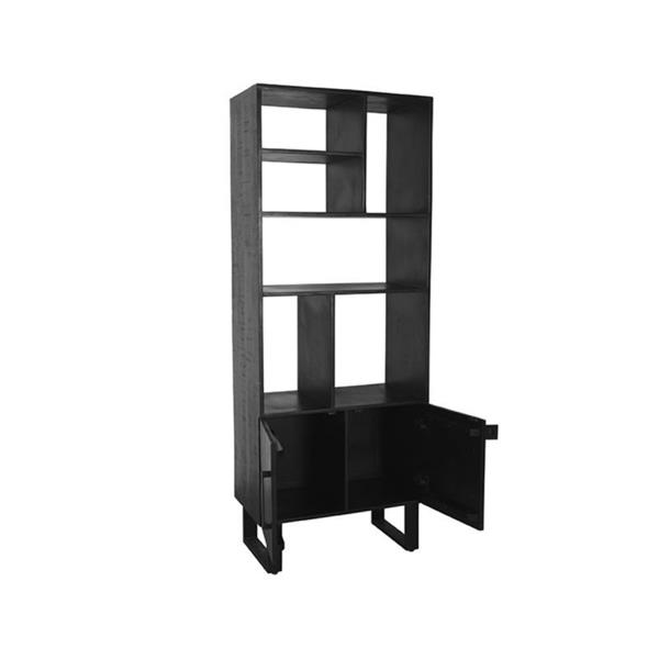 Grote foto boekenkast santos 74x40x190 cm zwart mangohout zwart metaal huis en inrichting eettafels