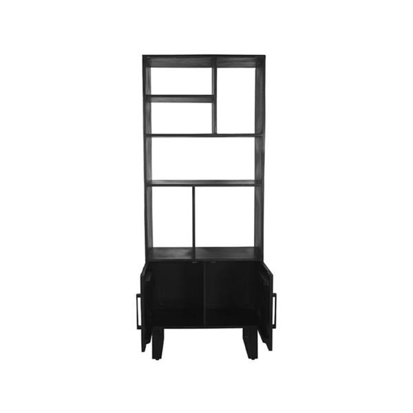 Grote foto boekenkast santos 74x40x190 cm zwart mangohout zwart metaal huis en inrichting eettafels