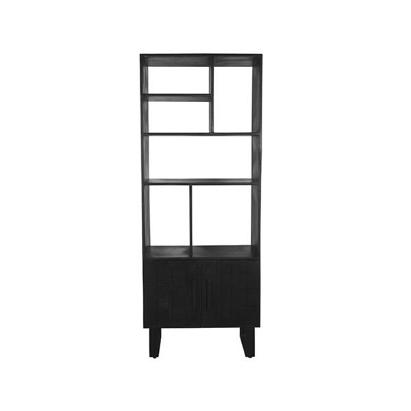 Grote foto boekenkast santos 74x40x190 cm zwart mangohout zwart metaal huis en inrichting eettafels