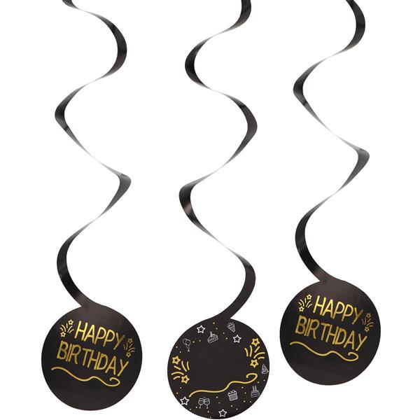 Grote foto happy birthday hangdecoratie zwart goud 3st verzamelen overige verzamelingen