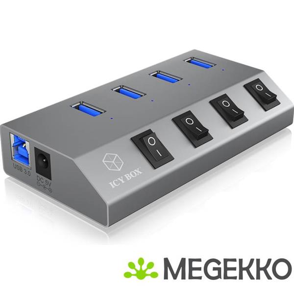 Grote foto icy box 4 poorten hub usb 3.0 antraciet computers en software overige computers en software