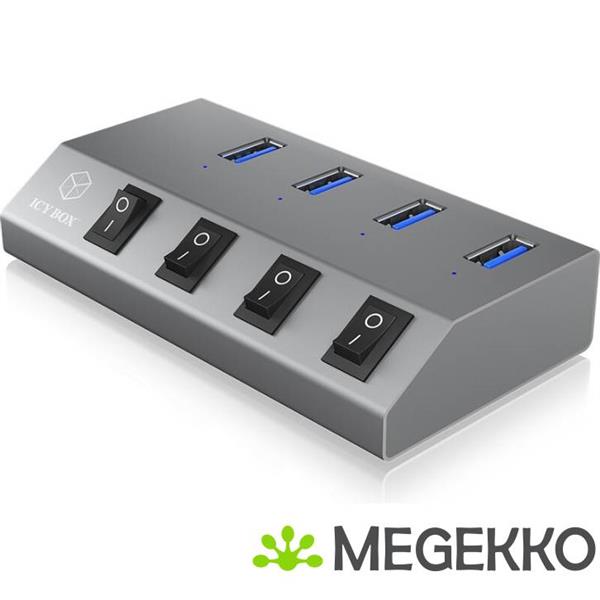 Grote foto icy box 4 poorten hub usb 3.0 antraciet computers en software overige computers en software
