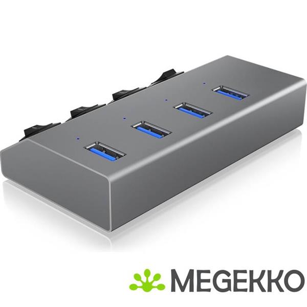 Grote foto icy box 4 poorten hub usb 3.0 antraciet computers en software overige computers en software