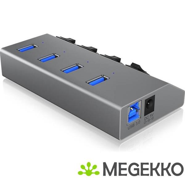 Grote foto icy box 4 poorten hub usb 3.0 antraciet computers en software overige computers en software