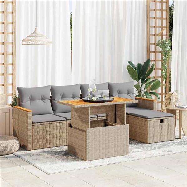 Grote foto vidaxl 6 delige loungeset met kussens poly rattan beige tuin en terras tuinmeubelen