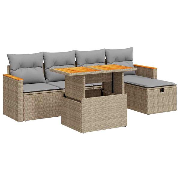 Grote foto vidaxl 6 delige loungeset met kussens poly rattan beige tuin en terras tuinmeubelen