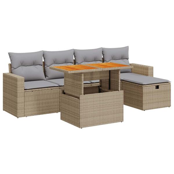 Grote foto vidaxl 6 delige loungeset met kussens poly rattan acacia beige tuin en terras tuinmeubelen