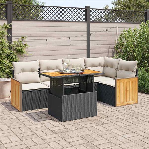 Grote foto vidaxl 6 delige loungeset met kussens poly rattan acacia zwart tuin en terras tuinmeubelen