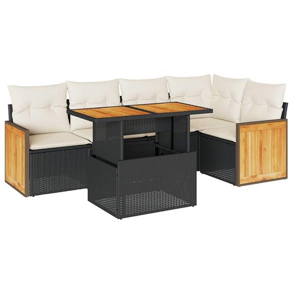 Grote foto vidaxl 6 delige loungeset met kussens poly rattan acacia zwart tuin en terras tuinmeubelen