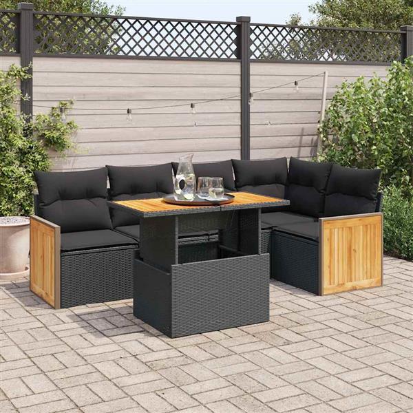Grote foto vidaxl 6 delige loungeset met kussens poly rattan acacia zwart tuin en terras tuinmeubelen