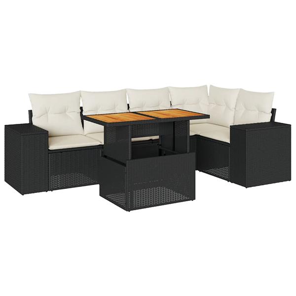 Grote foto vidaxl 6 delige loungeset met kussens poly rattan zwart tuin en terras tuinmeubelen