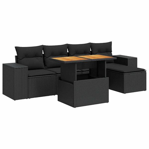 Grote foto vidaxl 6 delige loungeset met kussens poly rattan zwart tuin en terras tuinmeubelen