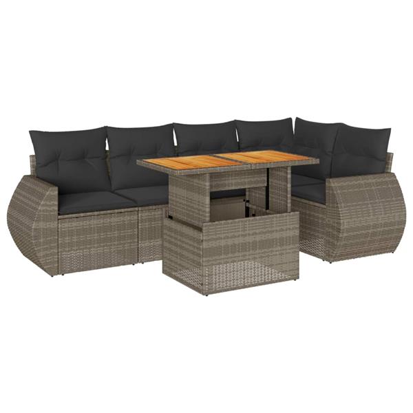 Grote foto vidaxl 6 delige loungeset met kussens poly rattan grijs tuin en terras tuinmeubelen