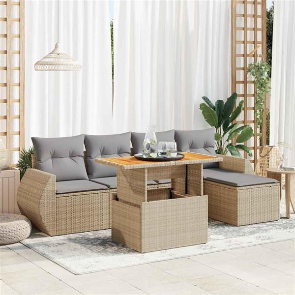 Grote foto vidaxl 6 delige loungeset met kussens poly rattan beige tuin en terras tuinmeubelen