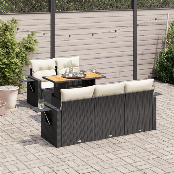 Grote foto vidaxl 6 delige loungeset met kussens poly rattan zwart tuin en terras tuinmeubelen