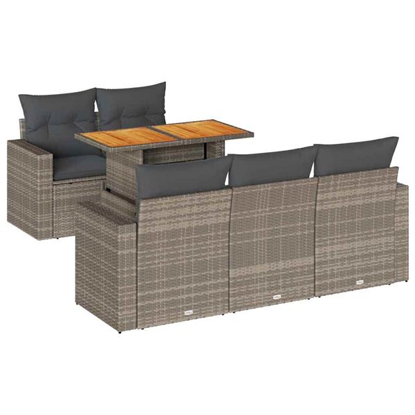 Grote foto vidaxl 6 delige loungeset met kussens poly rattan grijs tuin en terras tuinmeubelen
