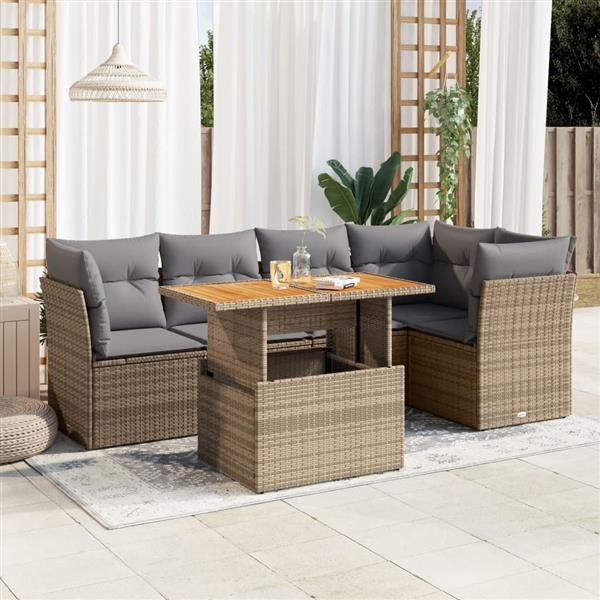 Grote foto vidaxl 6 delige loungeset met kussens poly rattan beige tuin en terras tuinmeubelen