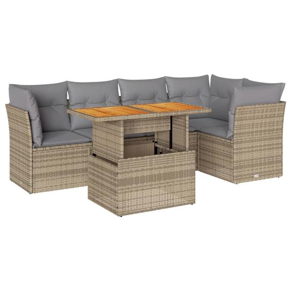 Grote foto vidaxl 6 delige loungeset met kussens poly rattan beige tuin en terras tuinmeubelen