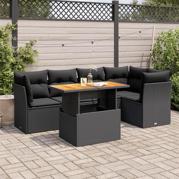 Grote foto vidaxl 6 delige loungeset met kussens poly rattan zwart tuin en terras tuinmeubelen