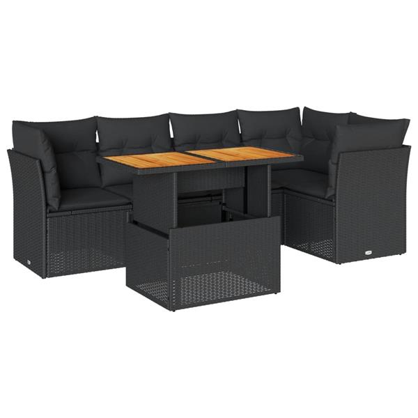Grote foto vidaxl 6 delige loungeset met kussens poly rattan zwart tuin en terras tuinmeubelen