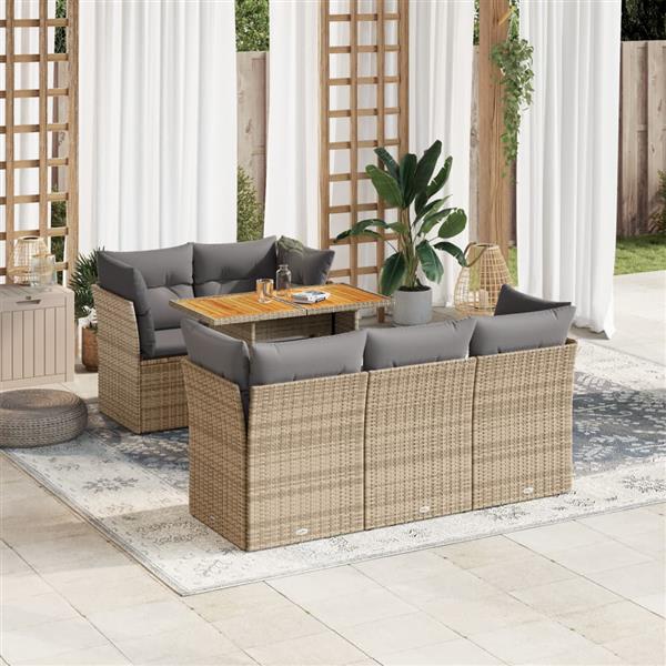 Grote foto vidaxl 6 delige loungeset met kussens poly rattan beige tuin en terras tuinmeubelen