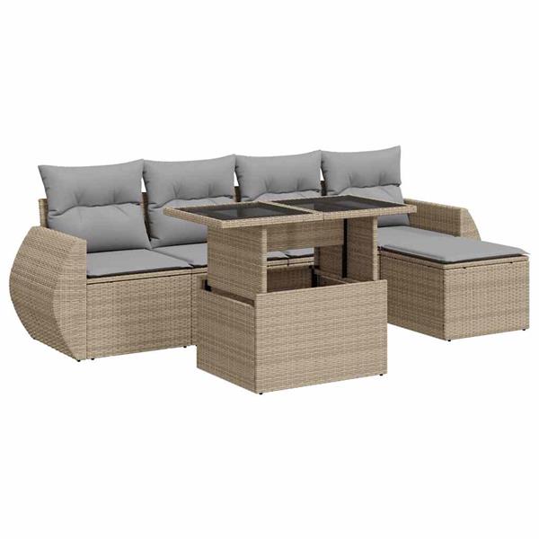 Grote foto vidaxl 6 delige loungeset met kussens poly rattan beige tuin en terras tuinmeubelen