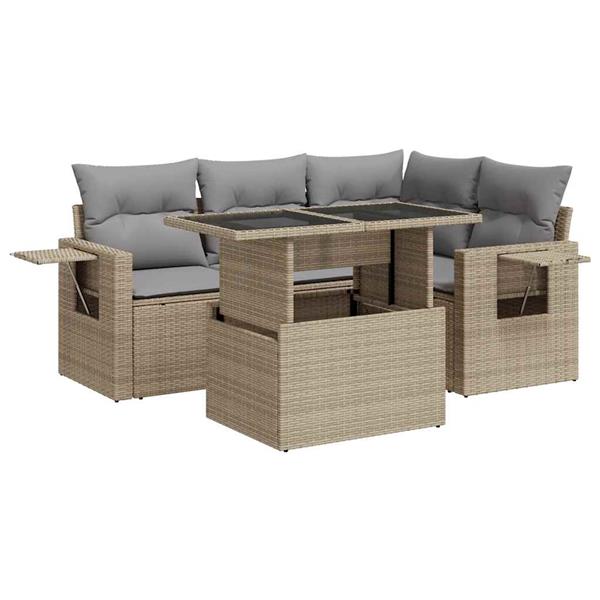 Grote foto vidaxl 5 delige loungeset met kussens poly rattan beige tuin en terras tuinmeubelen