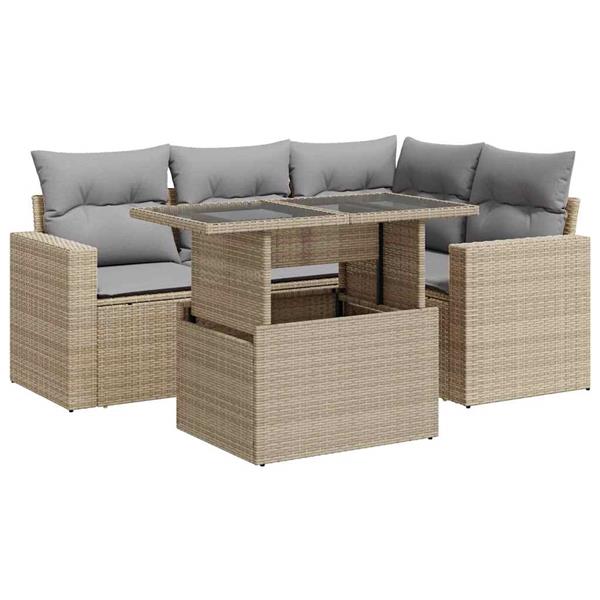 Grote foto vidaxl 5 delige loungeset met kussens poly rattan beige tuin en terras tuinmeubelen