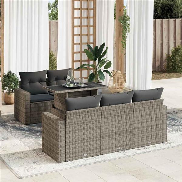 Grote foto vidaxl 6 delige loungeset met kussens poly rattan grijs tuin en terras tuinmeubelen