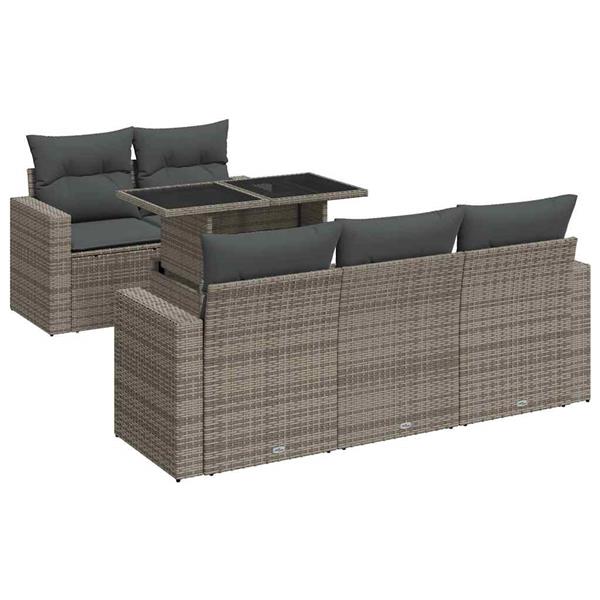 Grote foto vidaxl 6 delige loungeset met kussens poly rattan grijs tuin en terras tuinmeubelen