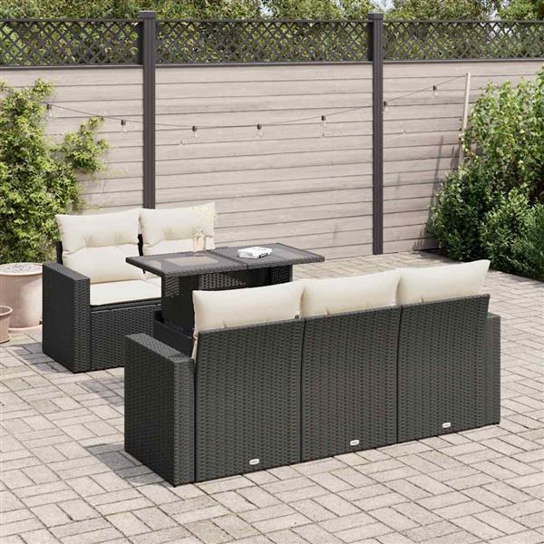 Grote foto vidaxl 6 delige loungeset met kussens poly rattan zwart tuin en terras tuinmeubelen