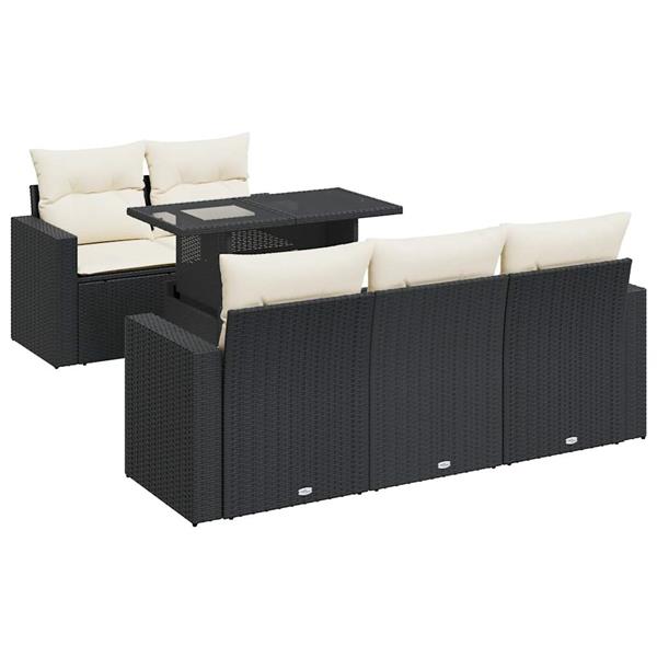 Grote foto vidaxl 6 delige loungeset met kussens poly rattan zwart tuin en terras tuinmeubelen
