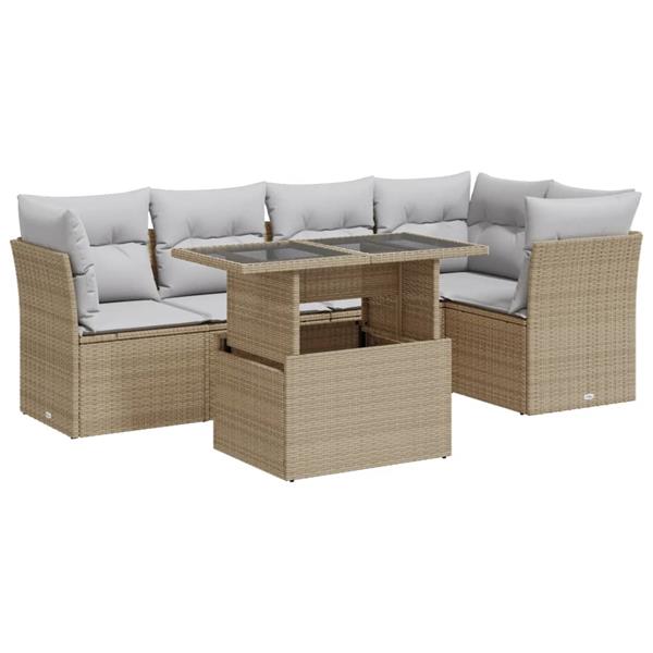 Grote foto vidaxl 6 delige loungeset met kussens poly rattan beige tuin en terras tuinmeubelen