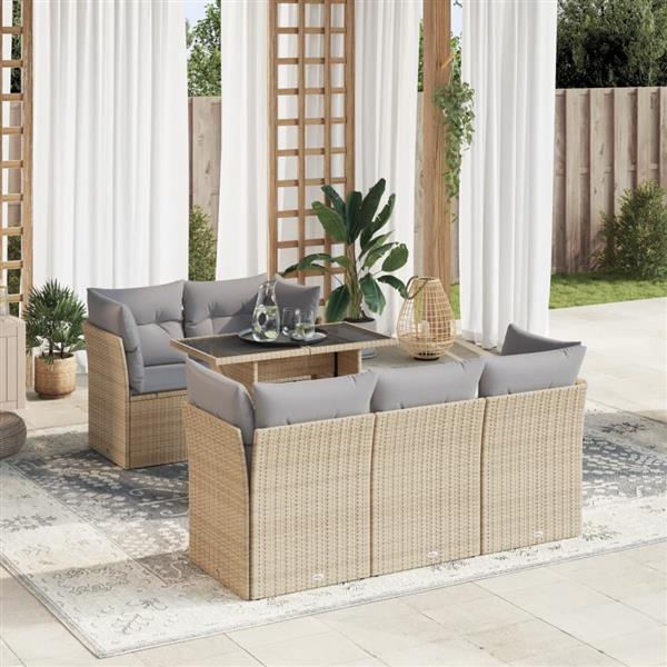 Grote foto vidaxl 6 delige loungeset met kussens poly rattan beige tuin en terras tuinmeubelen
