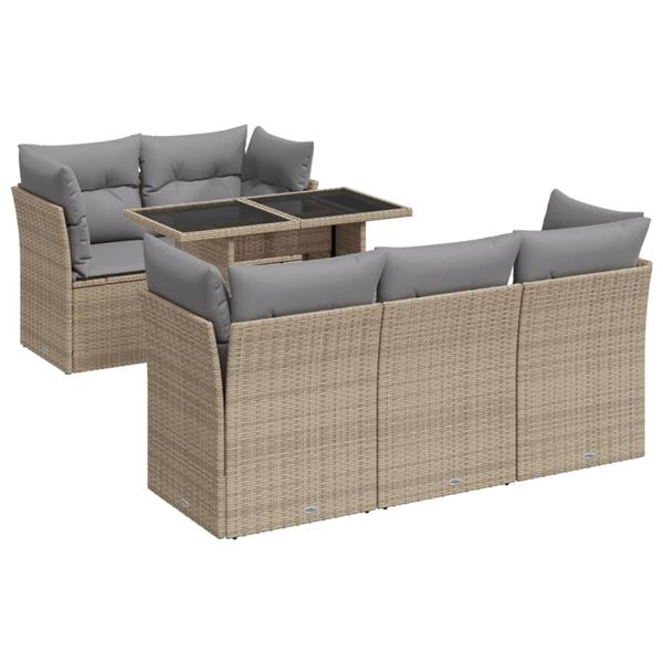 Grote foto vidaxl 6 delige loungeset met kussens poly rattan beige tuin en terras tuinmeubelen