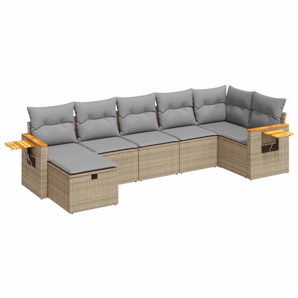 Grote foto vidaxl 7 delige loungeset met kussens poly rattan beige tuin en terras tuinmeubelen