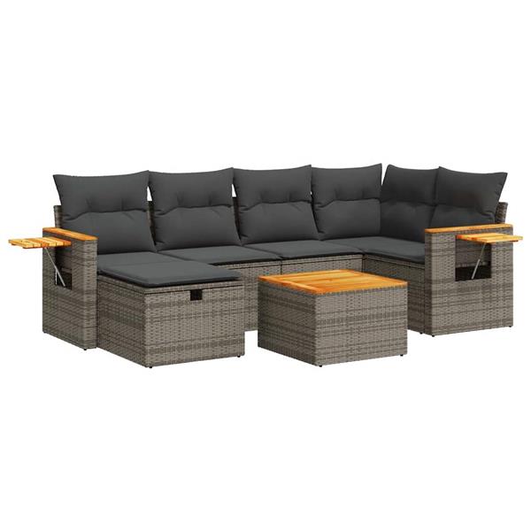 Grote foto vidaxl 7 delige loungeset met kussens poly rattan grijs tuin en terras tuinmeubelen