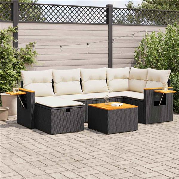 Grote foto vidaxl 7 delige loungeset met kussens poly rattan zwart tuin en terras tuinmeubelen