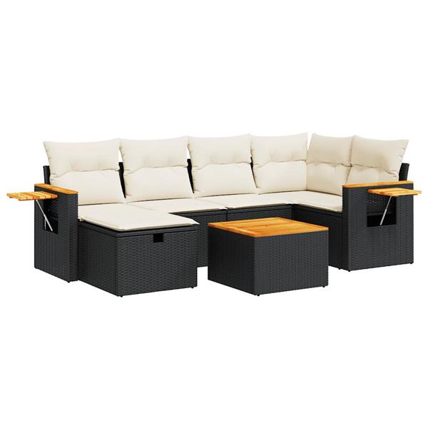 Grote foto vidaxl 7 delige loungeset met kussens poly rattan zwart tuin en terras tuinmeubelen