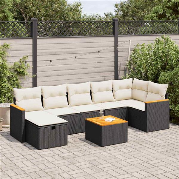 Grote foto vidaxl 8 delige loungeset met kussens poly rattan zwart tuin en terras tuinmeubelen