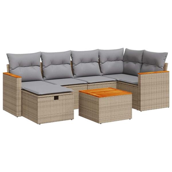 Grote foto vidaxl 7 delige loungeset met kussens poly rattan beige tuin en terras tuinmeubelen