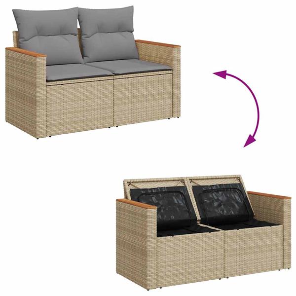 Grote foto vidaxl 7 delige loungeset met kussens poly rattan beige tuin en terras tuinmeubelen